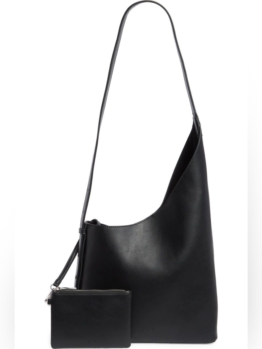 BCBG Asymmetrical Hobo Shoulder Bag Black Vegan Faux Leather NWT
